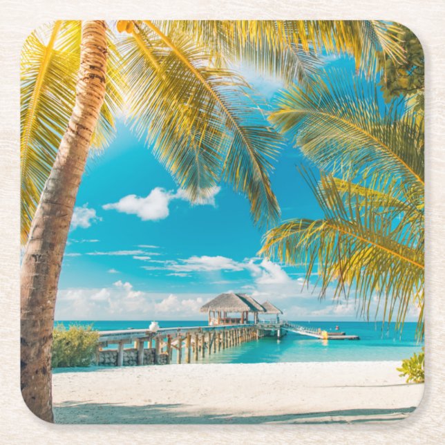 Palm Trees on the Sunset Square Paper Coaster (Front)