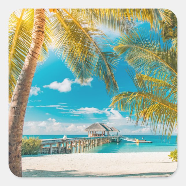 Palm Trees on the Sunset Square Sticker (Front)