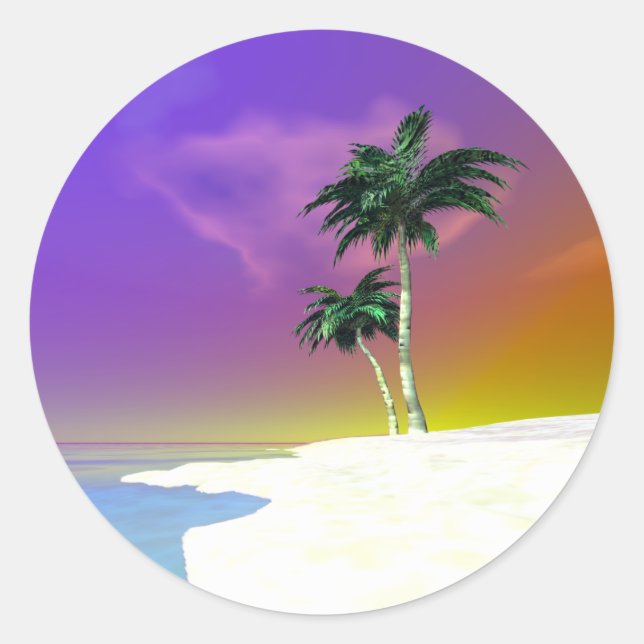 Palm Trees on White Classic Round Sticker (Front)