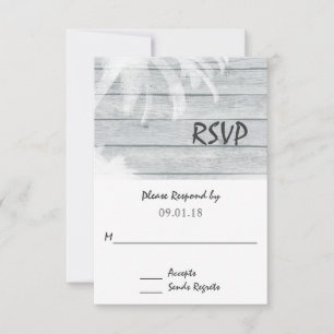Palm Trees on Wood Beach Wedding RSVP Card
