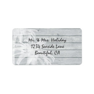 Palm Trees on Wooden Background Beach Address Label