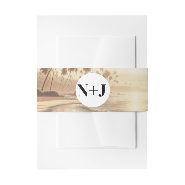 Palm Trees & Orange Sunset Beach Wedding Invitation Belly Band (Front Example)