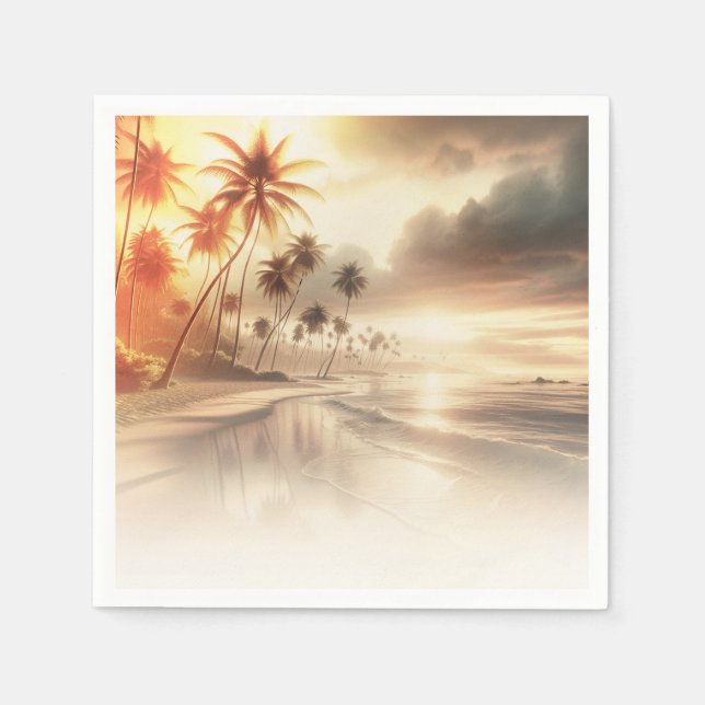 Palm Trees & Orange Sunset Beach Wedding Napkin (Front)