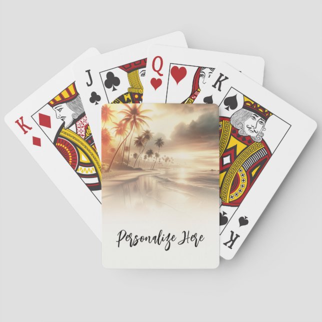 Palm Trees & Orange Sunset Beach Wedding Playing Cards (Back)