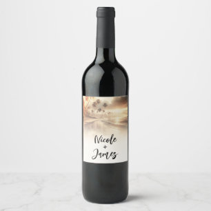 Palm Trees & Orange Sunset Beach Wedding Wine Label