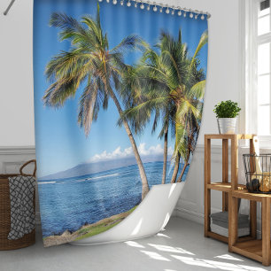 Palm Trees over Molokini Hawaii Beach  Shower Curtain