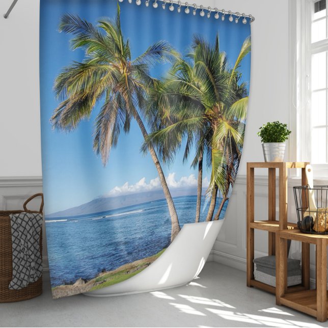 Palm Trees over Molokini Hawaii Beach  Shower Curtain (Creator Uploaded)