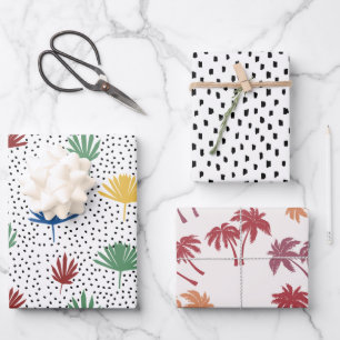 Palm Trees, Palm Fronds & Black Hand Drawn Dots Wrapping Paper Sheet