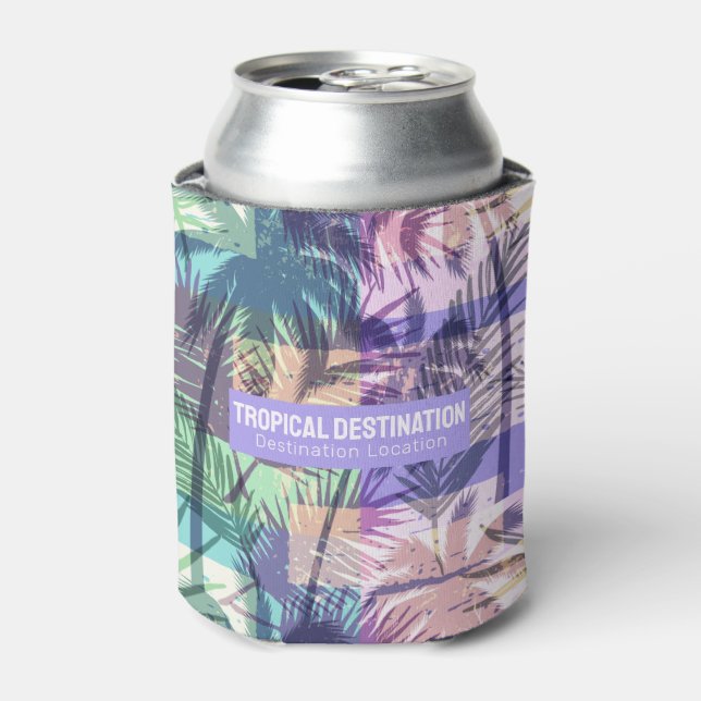 Palm Trees Pattern custom text Can Cooler (Can Front)