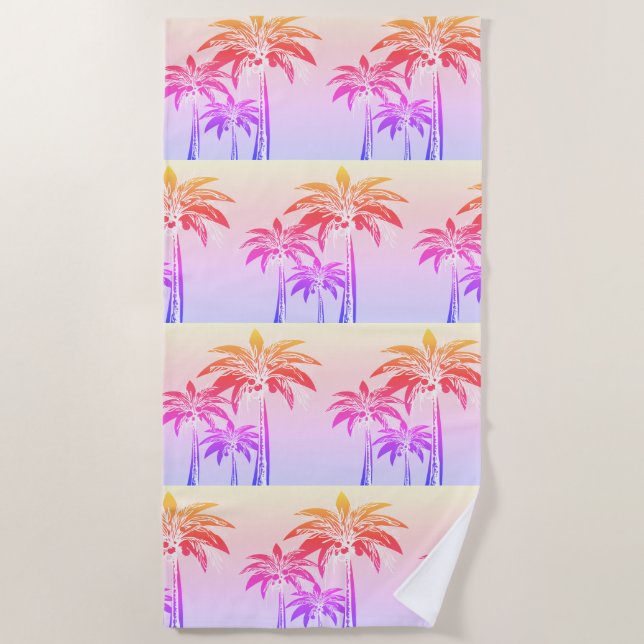 Palm Trees Pink Purple Orange Sunset Preppy Pool Beach Towel (Front)