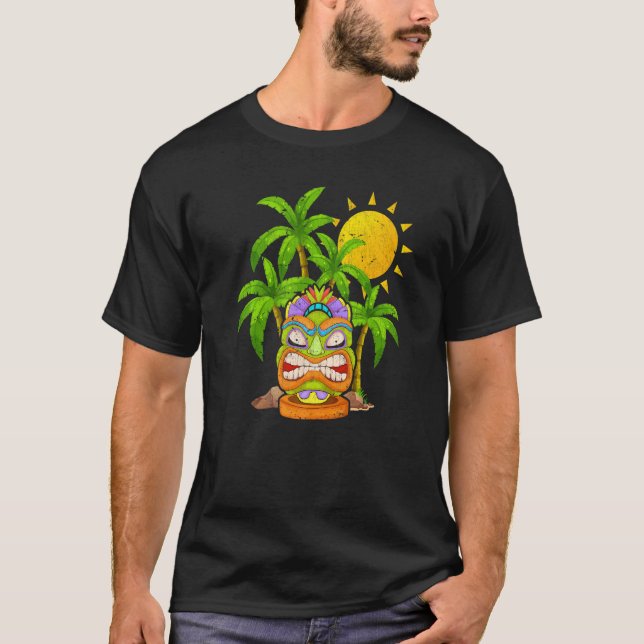 Palm Trees Polynesian Tiki Mask Hawaiian Statue To T-Shirt (Front)