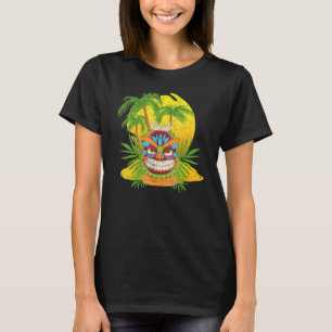 Palm Trees Polynesian Totem Tiki Mask Hawaiian Sta T-Shirt