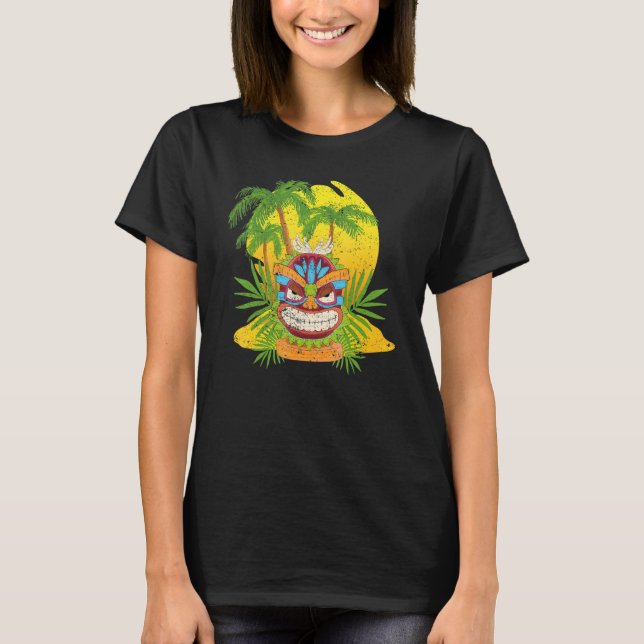 Palm Trees Polynesian Totem Tiki Mask Hawaiian Sta T-Shirt (Front)