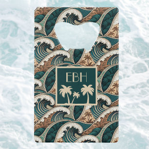 Palm Trees Polynesian Waves Vintage Beach Monogram