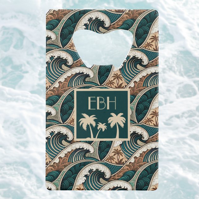Palm Trees Polynesian Waves Vintage Beach Monogram (Creator Uploaded)