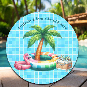 Palm Trees Pool Party Flamingo Classic Round Sticker