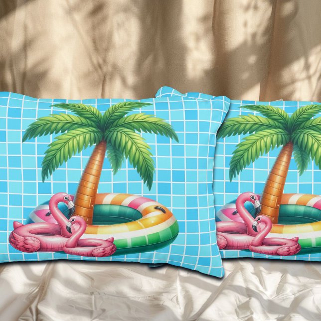 Palm Trees Pool Party Flamingo Decorative Cushion (Creator Uploaded)
