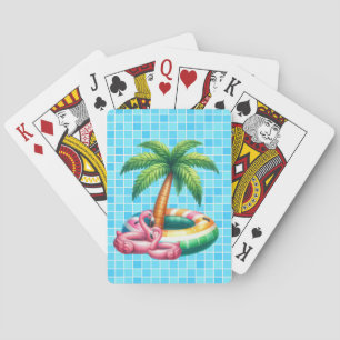 Palm Trees Pool Party Flamingo Playing Cards