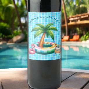 Palm Trees Pool Party Flamingo Wine Label