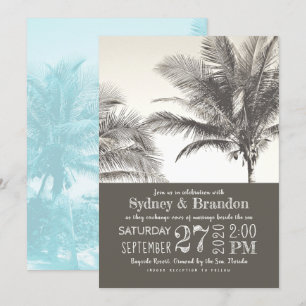 Palm Trees Sepia Typography Wedding Invitation