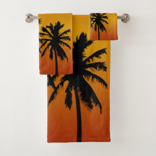 Palm Trees Silhouette In Orange Sunset Bath Towel Set