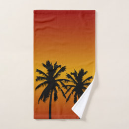 Palm Trees Silhouette In Orange Sunset Hand Towel