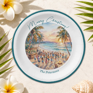 Palm Trees String Lights Christmas Party Paper Plate
