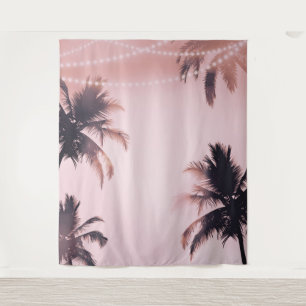 Palm Trees String Lights Pink Photography Backdrop Tapestry