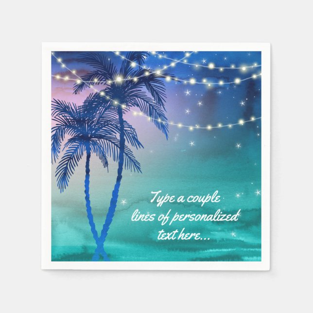 Palm Trees String of Lights Beach Wedding Napkins (Front)