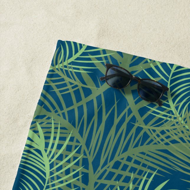 Palm Trees Summer Tropical Beach Green Blue Beach Towel (In Situ)