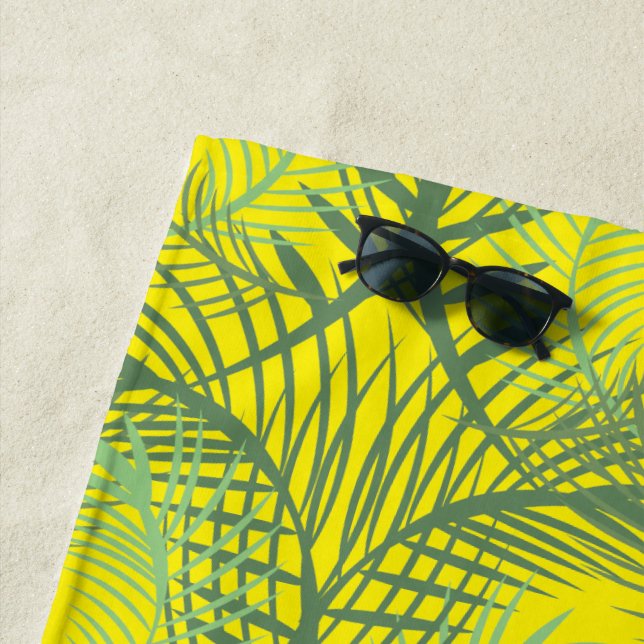 Palm Trees Summer Tropical Beach Green Yellow Towel (In Situ)