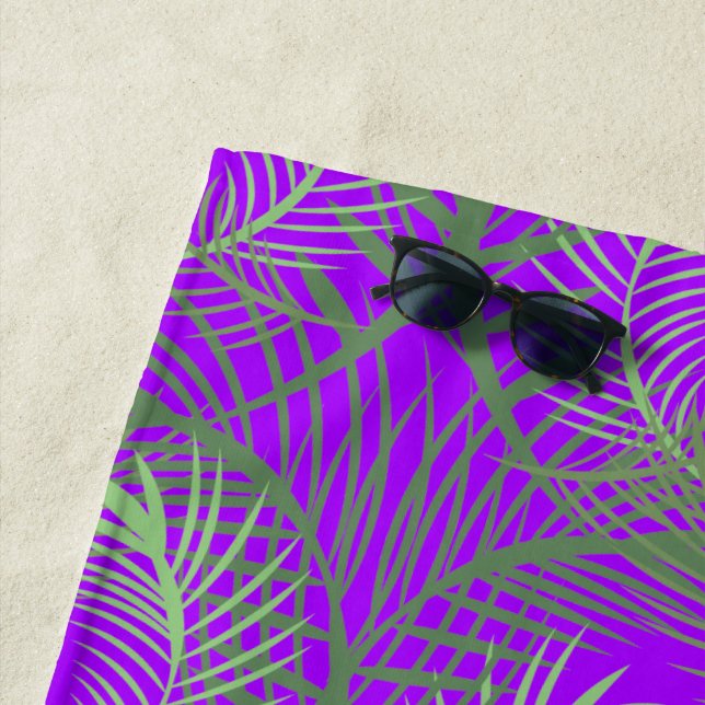 Palm Trees Summer Tropical Neon Beach Towel (In Situ)