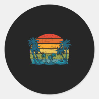 Palm trees summer vacation retro island tropical classic round sticker