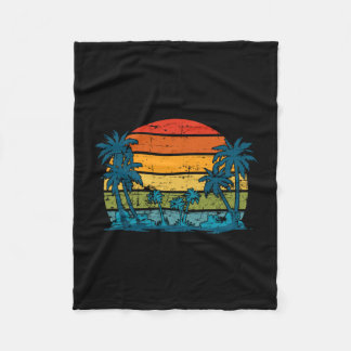 Palm trees summer vacation retro island tropical fleece blanket