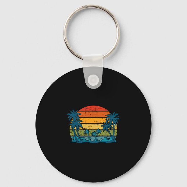 Palm trees summer vacation retro island tropical key ring (Front)