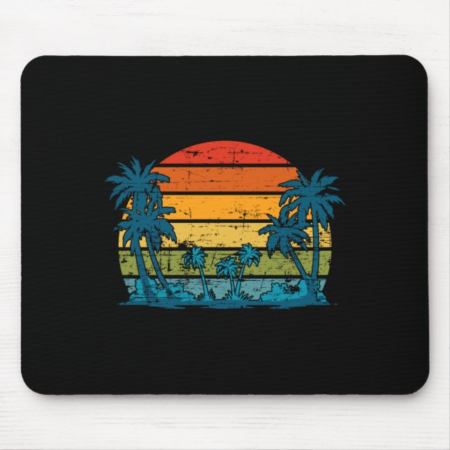 Palm trees summer vacation retro island tropical mouse mat (Front)