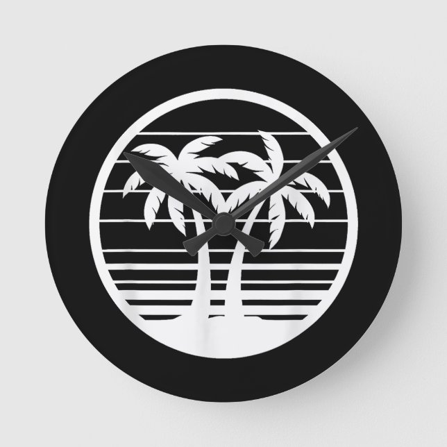 Palm trees Summer Vacation Round Clock (Front)