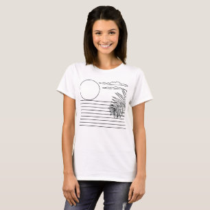 Palm Trees Sun Beach Retro Black & White Minimal T-Shirt