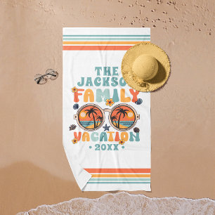 Palm trees sunglasses retro family vacation groovy beach towel