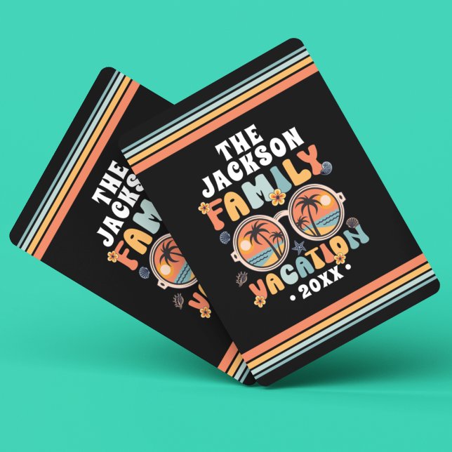 Palm trees sunglasses retro family vacation groovy playing cards (Creator Uploaded)