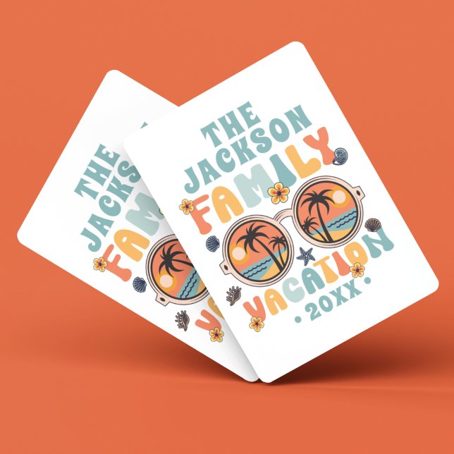 Palm trees sunglasses retro family vacation groovy playing cards (Creator Uploaded)