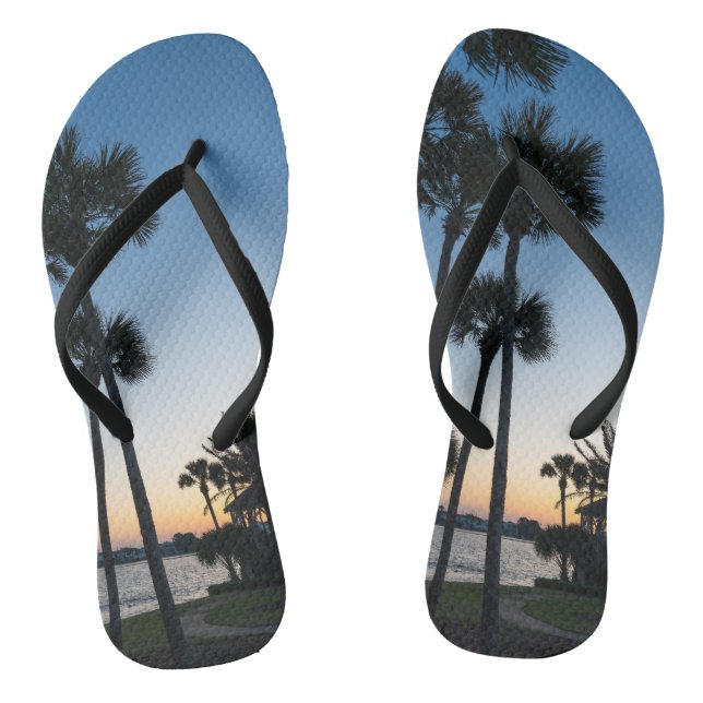 Palm Trees Sunrise Destin Florida Flip Flops (Footbed)