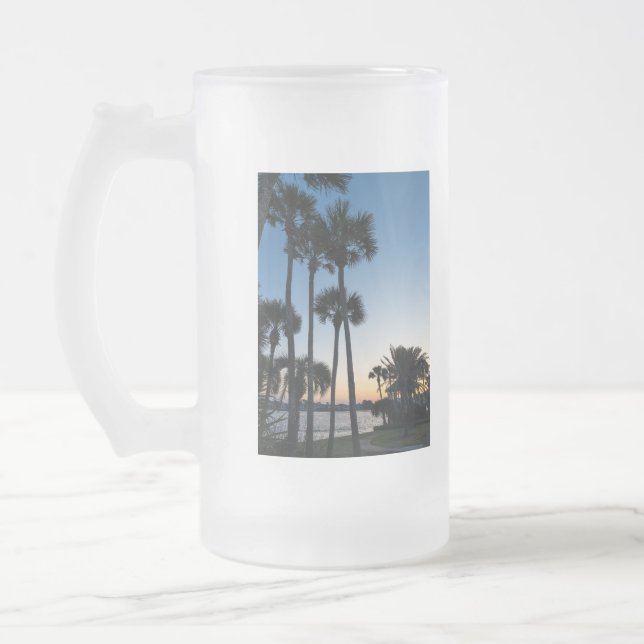 Palm Trees Sunrise Destin Florida Frosted Mug (Left)