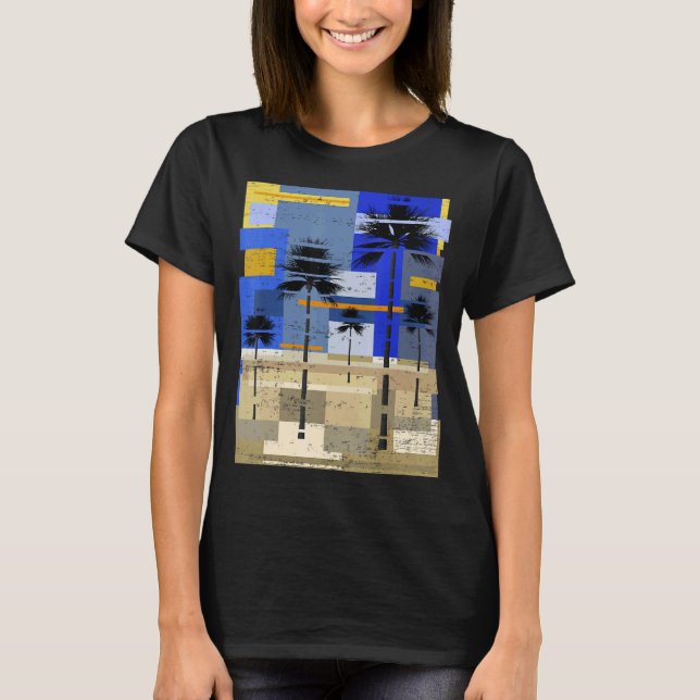 Palm Trees Sunset Abstract Art Hipster Surfer Beac T-Shirt (Front)