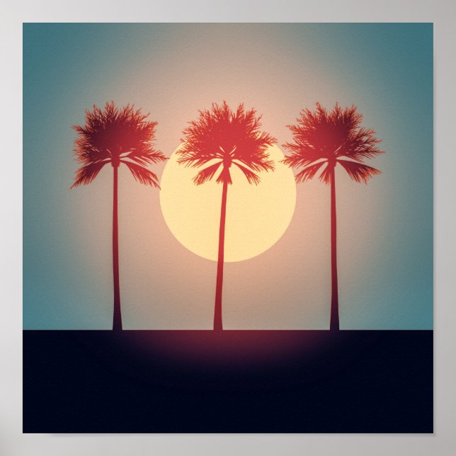 Palm Trees Sunset Art Poster (Front)