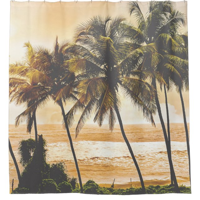 Palm Trees Sunset: Goa Vintage Shower Curtain (Front)