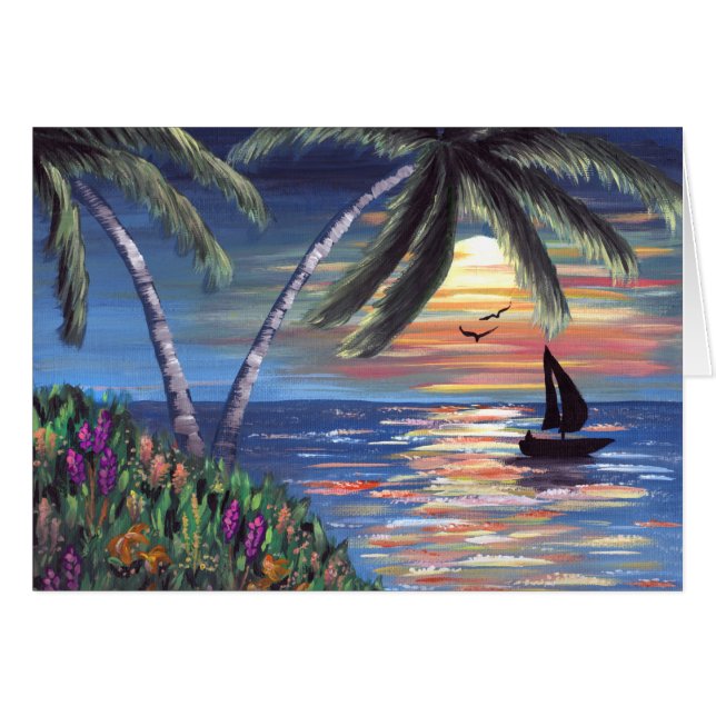 Palm Trees Sunset Ocean Painting (Front Horizontal)