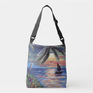 Palm Trees Sunset Ocean Painting Crossbody Bag