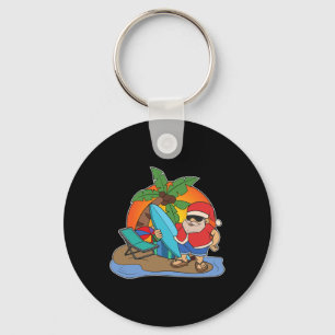 Palm Trees Sunset Surfing Santa Funny Christmas In Key Ring