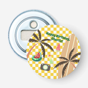 Palm Trees Surfboard Chequered Summer Party Bottle Opener